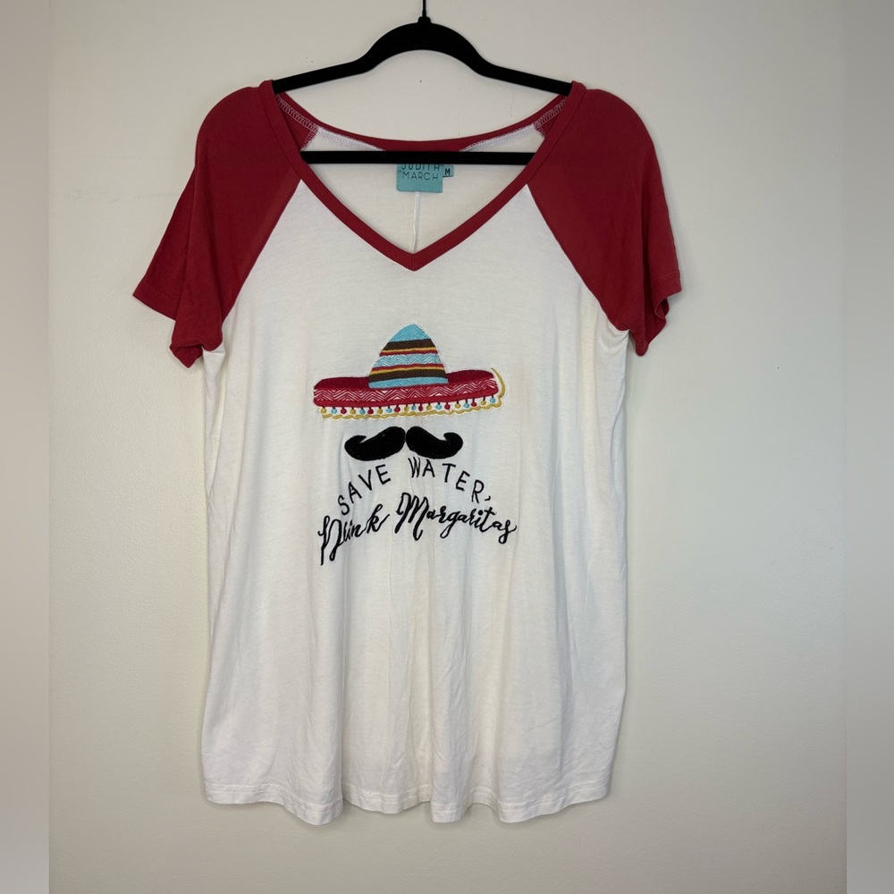 Judith March Red and White Embroidered Tee